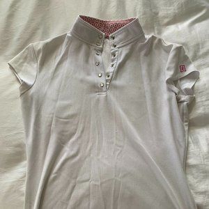 White Riding Show Top, Short Sleeved, with Pink Trim